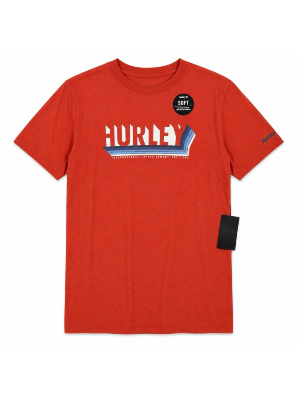 Hurley Men's T-Shirt Size XL Red Graphic Logo White Blue Soft New Short Sleeve